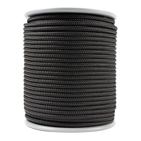 Rol van 4 mm Kevlar koord met zwarte polyester mantel van ProRope, ideaal voor sterke en duurzame toepassingen, direct leverbaar per meter of op haspels van 50/100 meter