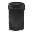 Een haspel met 100 meter 10 mm katoenen touw in zwart, netjes opgerold en geplaatst tegen een witte achtergrond. De haspel heeft witte randen.
