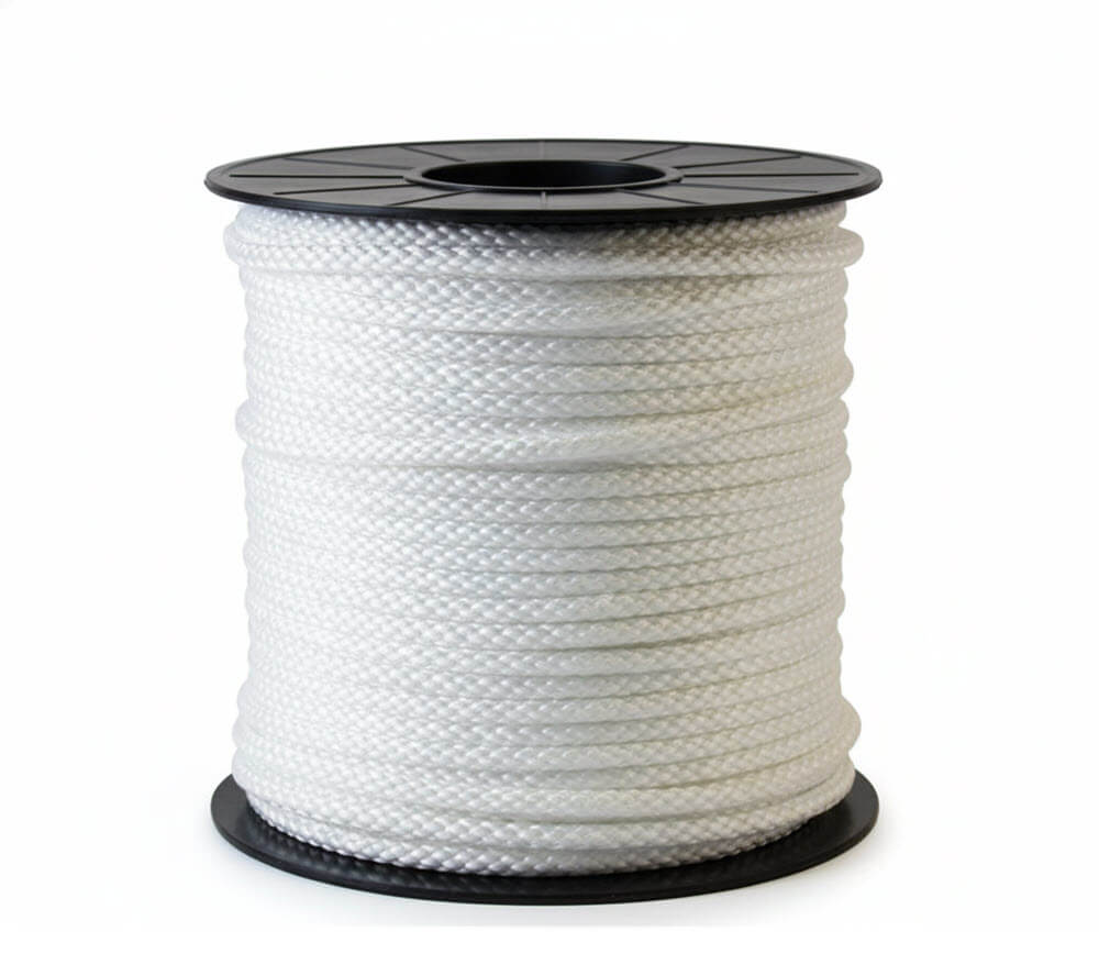 Polyprop gevlochten zonder kern in de kleur wit, groen, blauw en zwart.