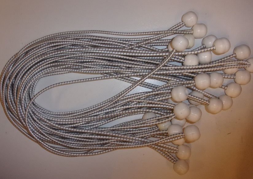 Spanelastiek wit - 60 cm met 2 witte bollen.