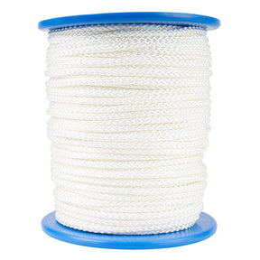 Nylon koord 5 mm haspel 100 meter wit nylon op een blauwe haspel
