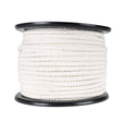 Haspel met 8-kops gevlochten katoentouw, 6-10 mm dik, hol zonder kern, in natuurlijke witte kleur. Perfect voor macramé, decoratie en knutselprojecten. Bestel per meter of 100m haspel.