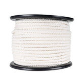 Haspel met 8-kops gevlochten katoentouw, 6-10 mm dik, hol zonder kern, in natuurlijke witte kleur. Perfect voor macramé, decoratie en knutselprojecten. Bestel per meter of 100m haspel.