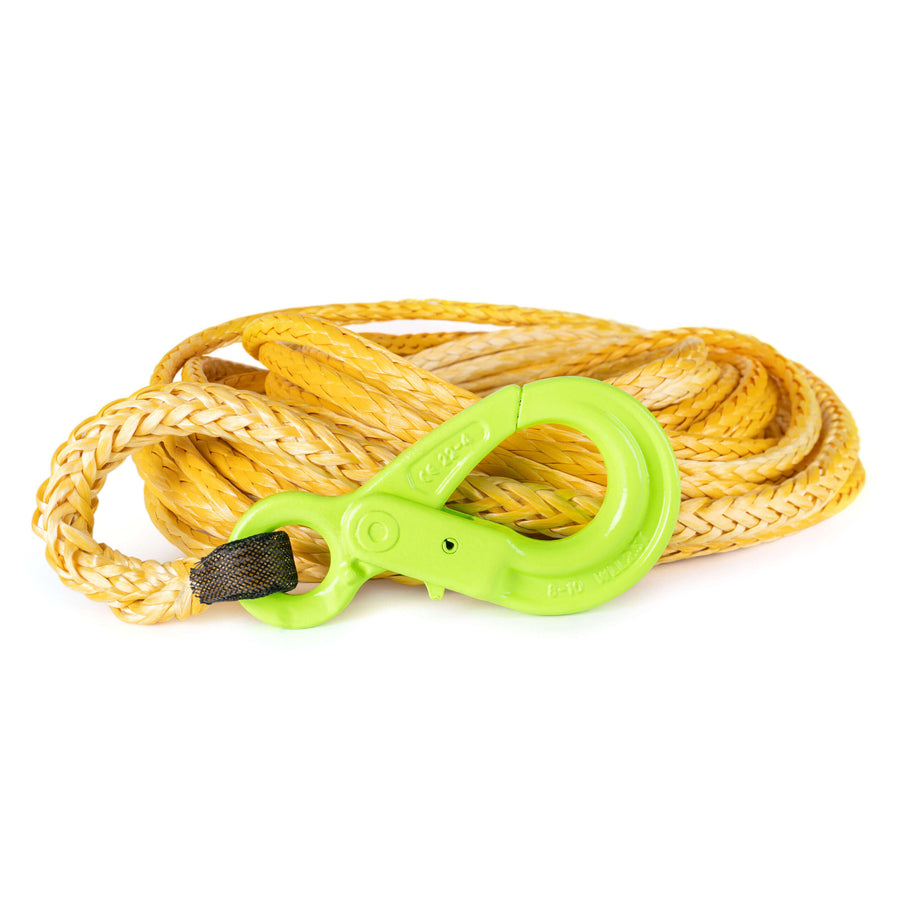 Gele Dyneema SK75 lierkabel van 10 mm met haak