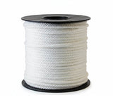 Polyprop gevlochten zonder kern in de kleur wit, groen, blauw en zwart.