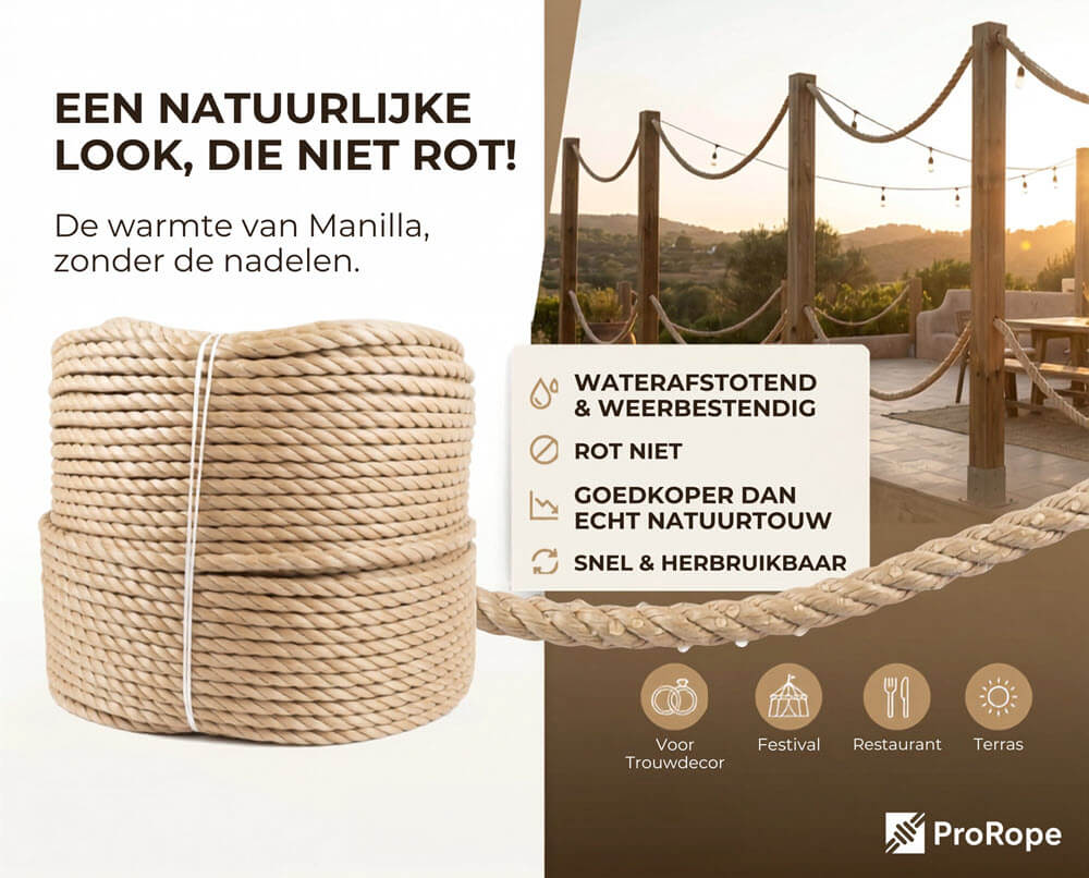 Natuurlijke look die niet rot Polypropyleen touw beige