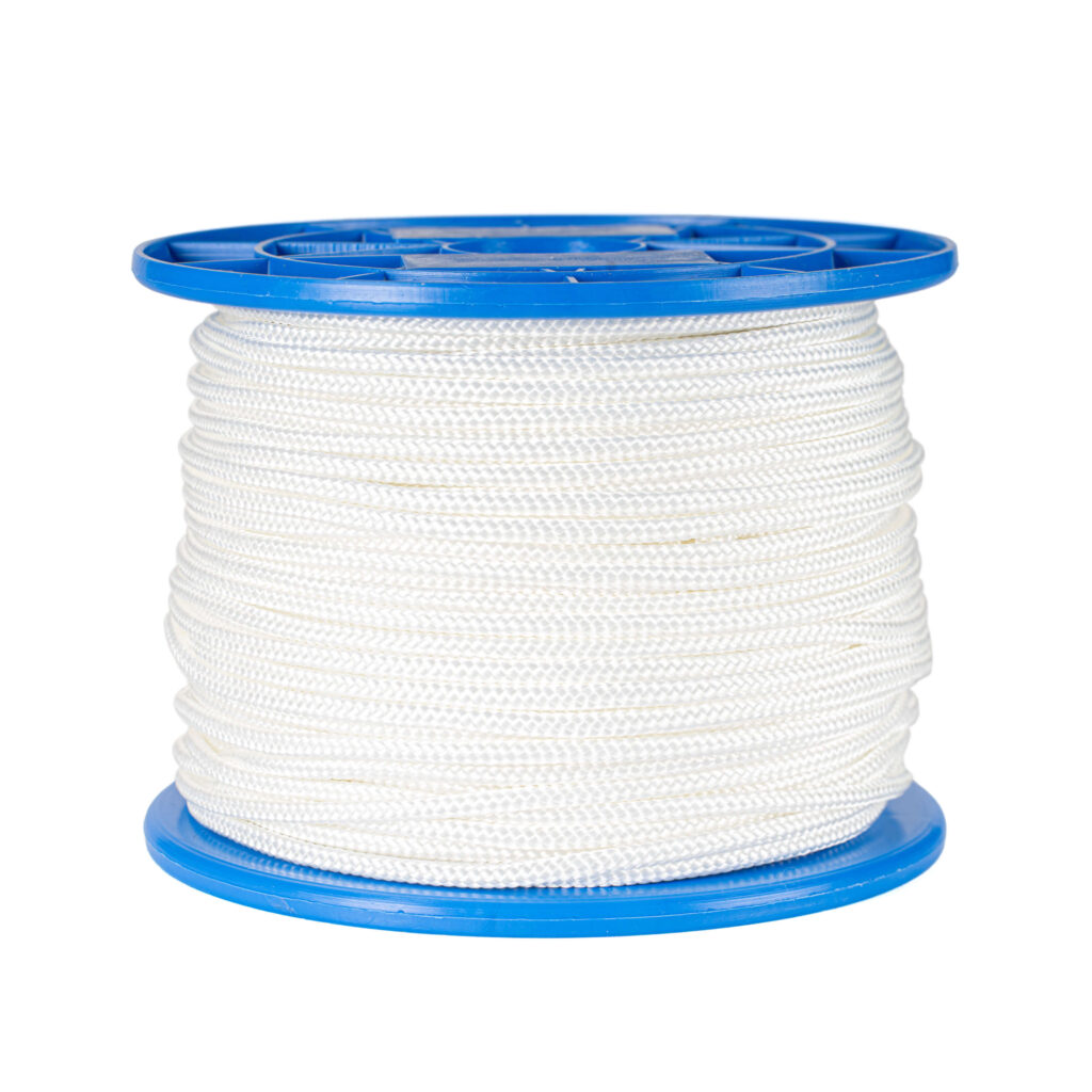 haspel van 100 meter wit polyester touw van 4 mm diameter